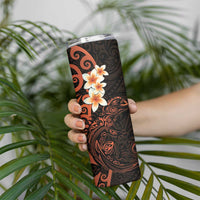 New Zealand Tuatara Plumeria Skinny Tumbler Maori Orange Koru Tribal Tattoo LT01 - Polynesian Pride