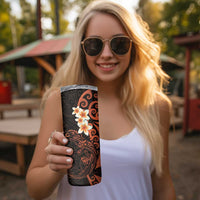 New Zealand Tuatara Plumeria Skinny Tumbler Maori Orange Koru Tribal Tattoo LT01 - Polynesian Pride
