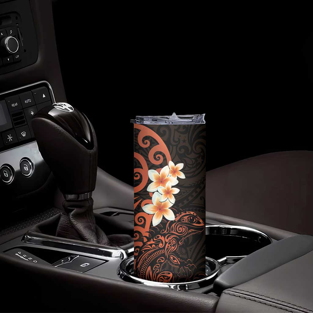 New Zealand Tuatara Plumeria Skinny Tumbler Maori Orange Koru Tribal Tattoo LT01 - Polynesian Pride
