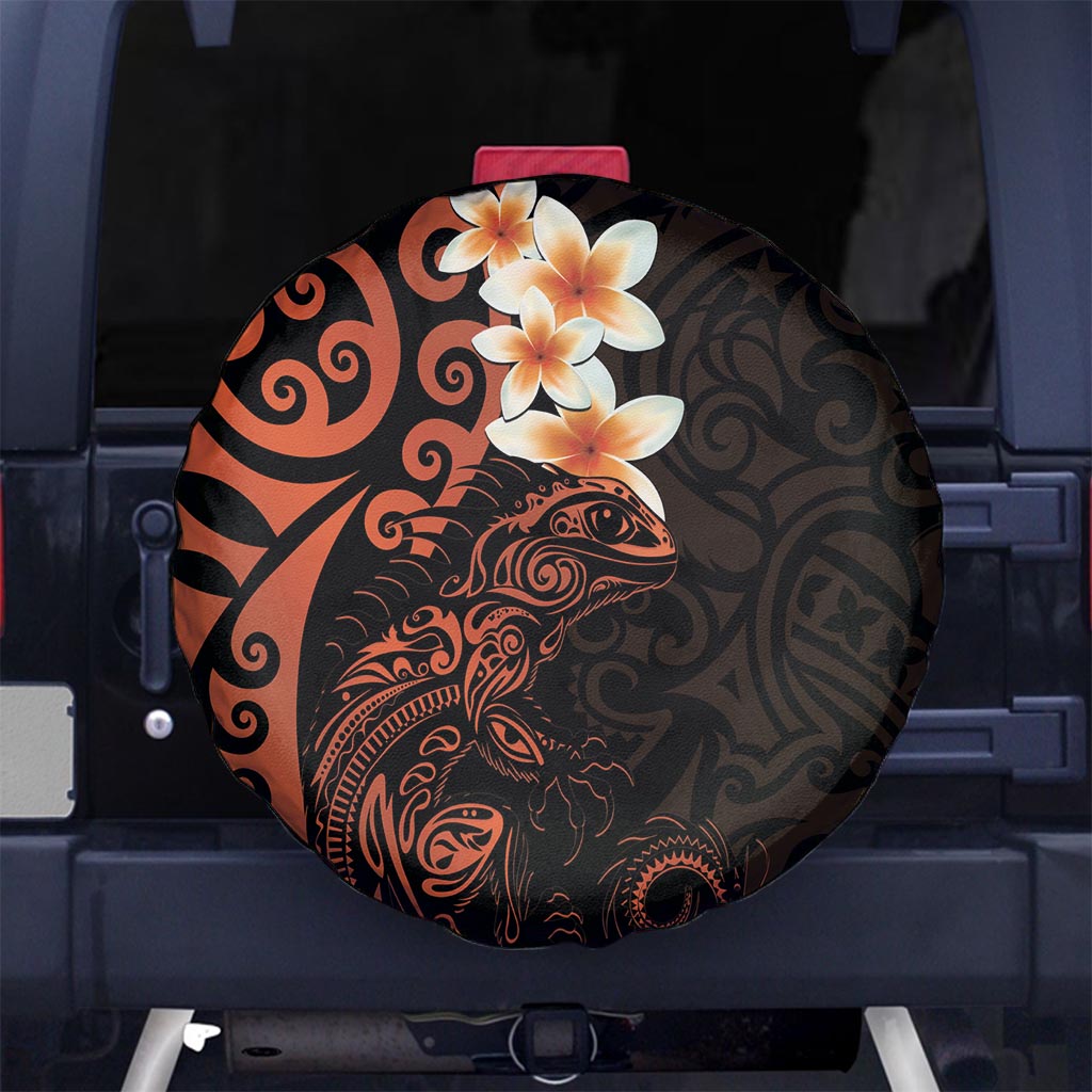 New Zealand Tuatara Plumeria Spare Tire Cover Maori Orange Koru Tribal Tattoo LT01 - Polynesian Pride