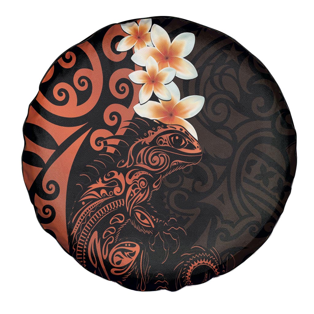 New Zealand Tuatara Plumeria Spare Tire Cover Maori Orange Koru Tribal Tattoo LT01 - Polynesian Pride