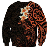New Zealand Tuatara Plumeria Sweatshirt Maori Orange Koru Tribal Tattoo LT01 - Polynesian Pride