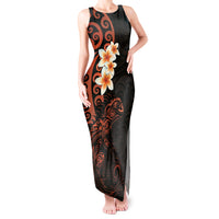 New Zealand Tuatara Plumeria Tank Maxi Dress Maori Orange Koru Tribal Tattoo LT01 Women Orange - Polynesian Pride