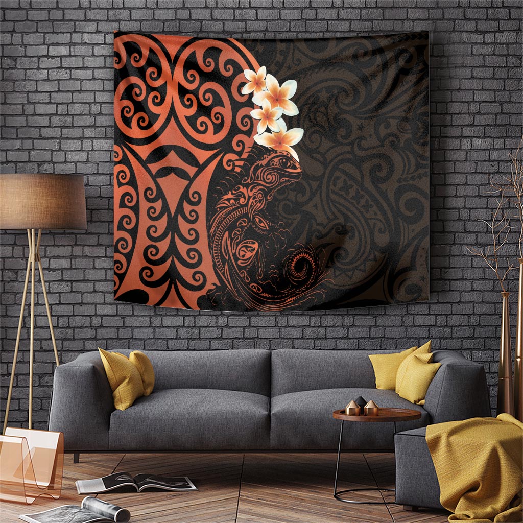 New Zealand Tuatara Plumeria Tapestry Maori Orange Koru Tribal Tattoo LT01 - Polynesian Pride