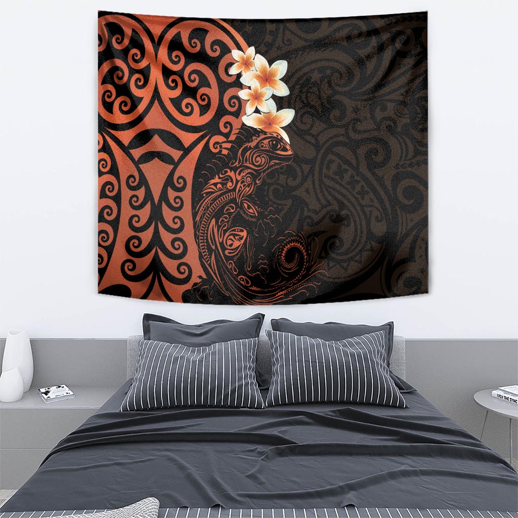 New Zealand Tuatara Plumeria Tapestry Maori Orange Koru Tribal Tattoo LT01 - Polynesian Pride