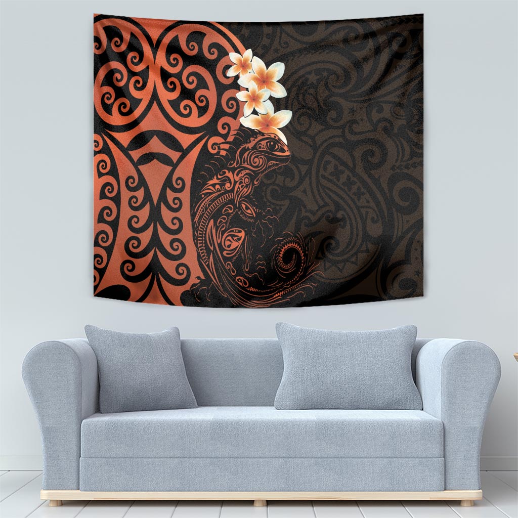 New Zealand Tuatara Plumeria Tapestry Maori Orange Koru Tribal Tattoo LT01 - Polynesian Pride