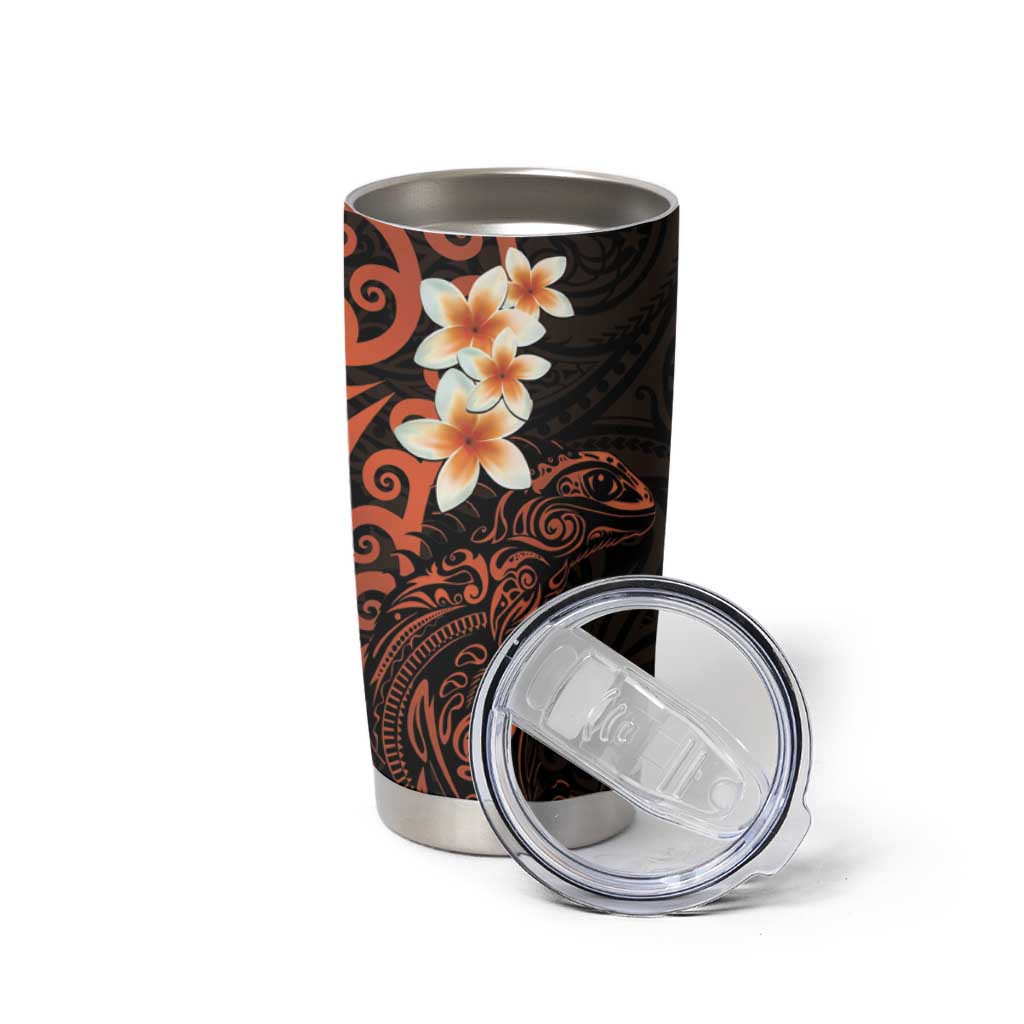 New Zealand Tuatara Plumeria Tumbler Cup Maori Orange Koru Tribal Tattoo LT01 - Polynesian Pride