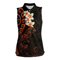 New Zealand Tuatara Plumeria Women Sleeveless Polo Shirt Maori Orange Koru Tribal Tattoo LT01 Female Orange - Polynesian Pride
