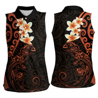 New Zealand Tuatara Plumeria Women Sleeveless Polo Shirt Maori Orange Koru Tribal Tattoo LT01 - Polynesian Pride