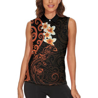 New Zealand Tuatara Plumeria Women Sleeveless Polo Shirt Maori Orange Koru Tribal Tattoo LT01 - Polynesian Pride