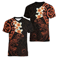 New Zealand Tuatara Plumeria Women V-Neck T-Shirt Maori Orange Koru Tribal Tattoo LT01 - Polynesian Pride