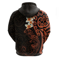 New Zealand Tuatara Plumeria Zip Hoodie Maori Orange Koru Tribal Tattoo LT01 - Polynesian Pride
