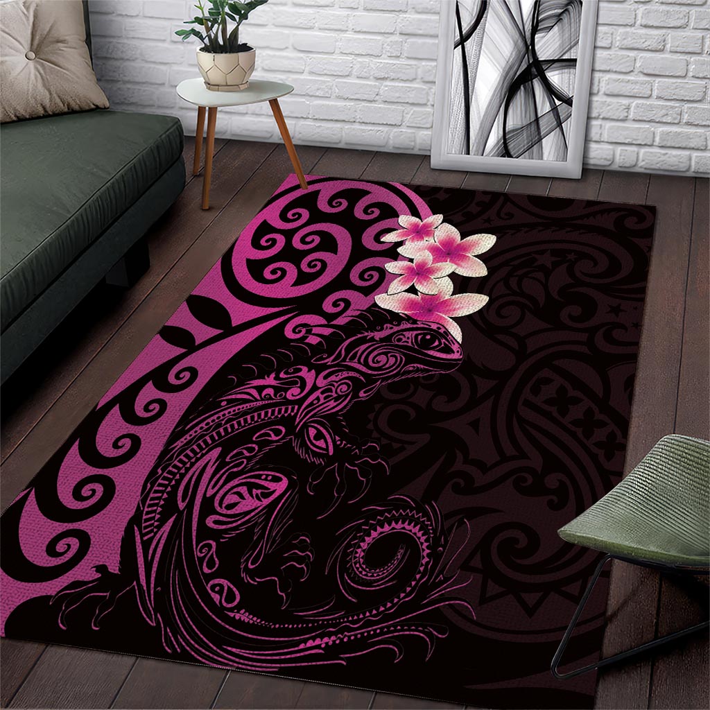 New Zealand Tuatara Plumeria Area Rug Maori Pink Koru Tribal Tattoo LT01 Pink - Polynesian Pride