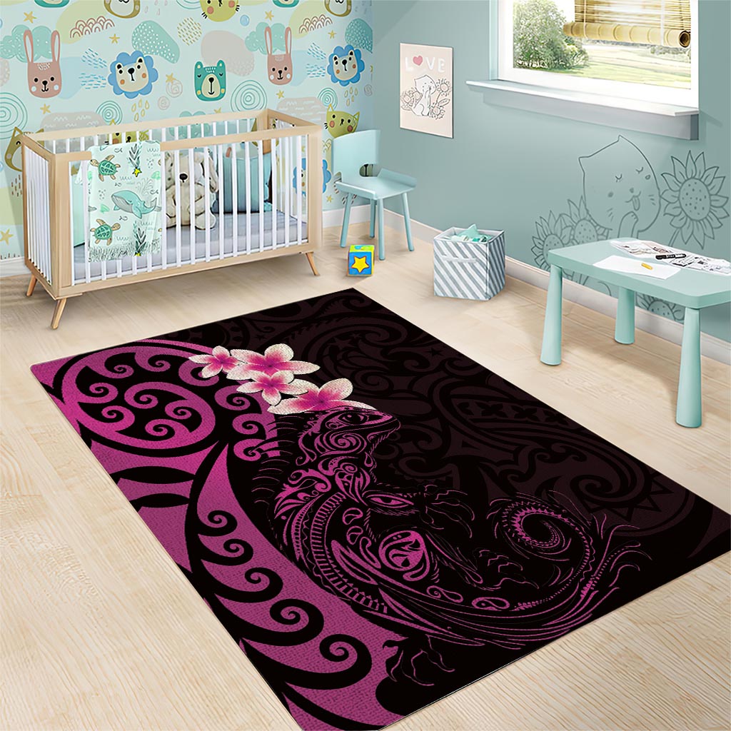 New Zealand Tuatara Plumeria Area Rug Maori Pink Koru Tribal Tattoo LT01 - Polynesian Pride