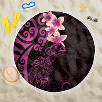 New Zealand Tuatara Plumeria Beach Blanket Maori Pink Koru Tribal Tattoo LT01 One Size 150cm Pink - Polynesian Pride