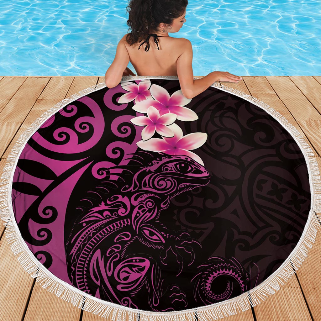 New Zealand Tuatara Plumeria Beach Blanket Maori Pink Koru Tribal Tattoo LT01 - Polynesian Pride
