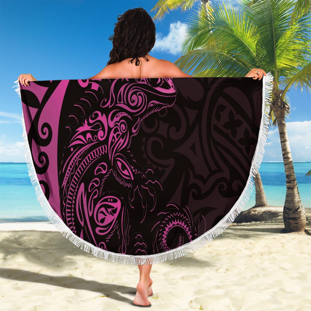New Zealand Tuatara Plumeria Beach Blanket Maori Pink Koru Tribal Tattoo LT01 - Polynesian Pride