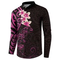New Zealand Tuatara Plumeria Button Sweatshirt Maori Pink Koru Tribal Tattoo LT01 - Polynesian Pride