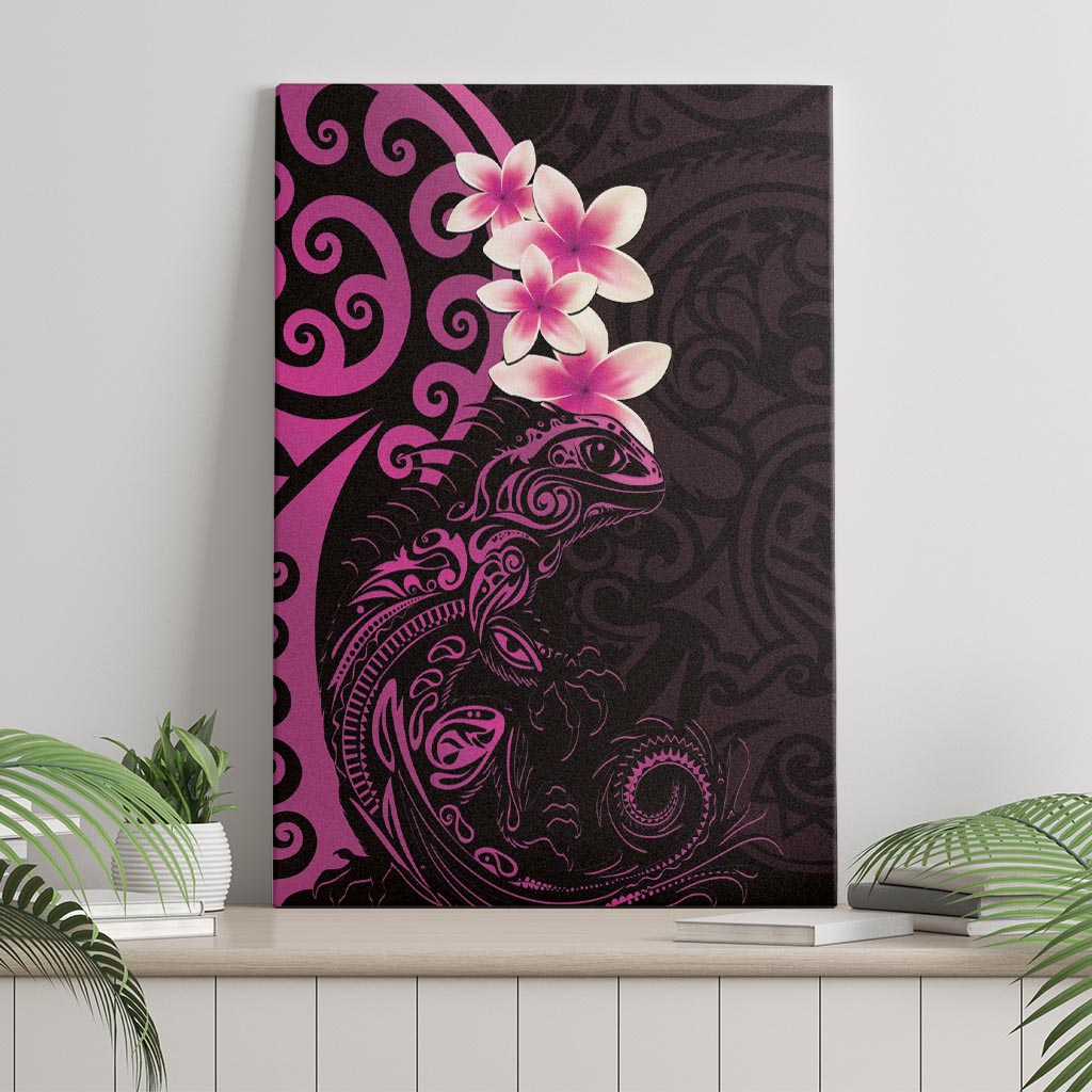 New Zealand Tuatara Plumeria Canvas Wall Art Maori Pink Koru Tribal Tattoo LT01 - Polynesian Pride