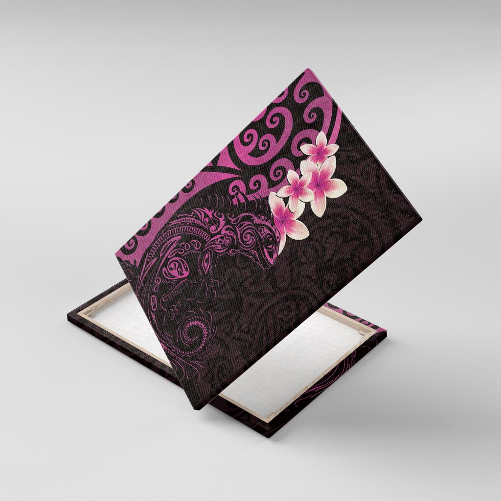 New Zealand Tuatara Plumeria Canvas Wall Art Maori Pink Koru Tribal Tattoo LT01 With Frame Pink - Polynesian Pride