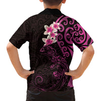 New Zealand Tuatara Plumeria Family Matching Off The Shoulder Long Sleeve Dress and Hawaiian Shirt Maori Pink Koru Tribal Tattoo LT01 - Polynesian Pride