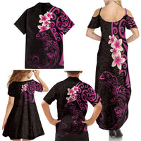 New Zealand Tuatara Plumeria Family Matching Summer Maxi Dress and Hawaiian Shirt Maori Pink Koru Tribal Tattoo LT01 - Polynesian Pride