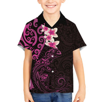 New Zealand Tuatara Plumeria Family Matching Tank Maxi Dress and Hawaiian Shirt Maori Pink Koru Tribal Tattoo LT01 Son's Shirt Pink - Polynesian Pride