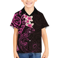 New Zealand Tuatara Plumeria Kid Hawaiian Shirt Maori Pink Koru Tribal Tattoo LT01 Kid Pink - Polynesian Pride
