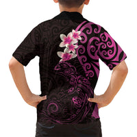 New Zealand Tuatara Plumeria Kid Hawaiian Shirt Maori Pink Koru Tribal Tattoo LT01 - Polynesian Pride