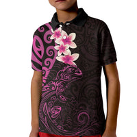 New Zealand Tuatara Plumeria Kid Polo Shirt Maori Pink Koru Tribal Tattoo LT01 Kid Pink - Polynesian Pride