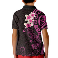 New Zealand Tuatara Plumeria Kid Polo Shirt Maori Pink Koru Tribal Tattoo LT01 - Polynesian Pride