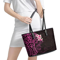 New Zealand Tuatara Plumeria Leather Tote Bag Maori Pink Koru Tribal Tattoo LT01 - Polynesian Pride