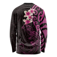 New Zealand Tuatara Plumeria Long Sleeve Shirt Maori Pink Koru Tribal Tattoo LT01 - Polynesian Pride