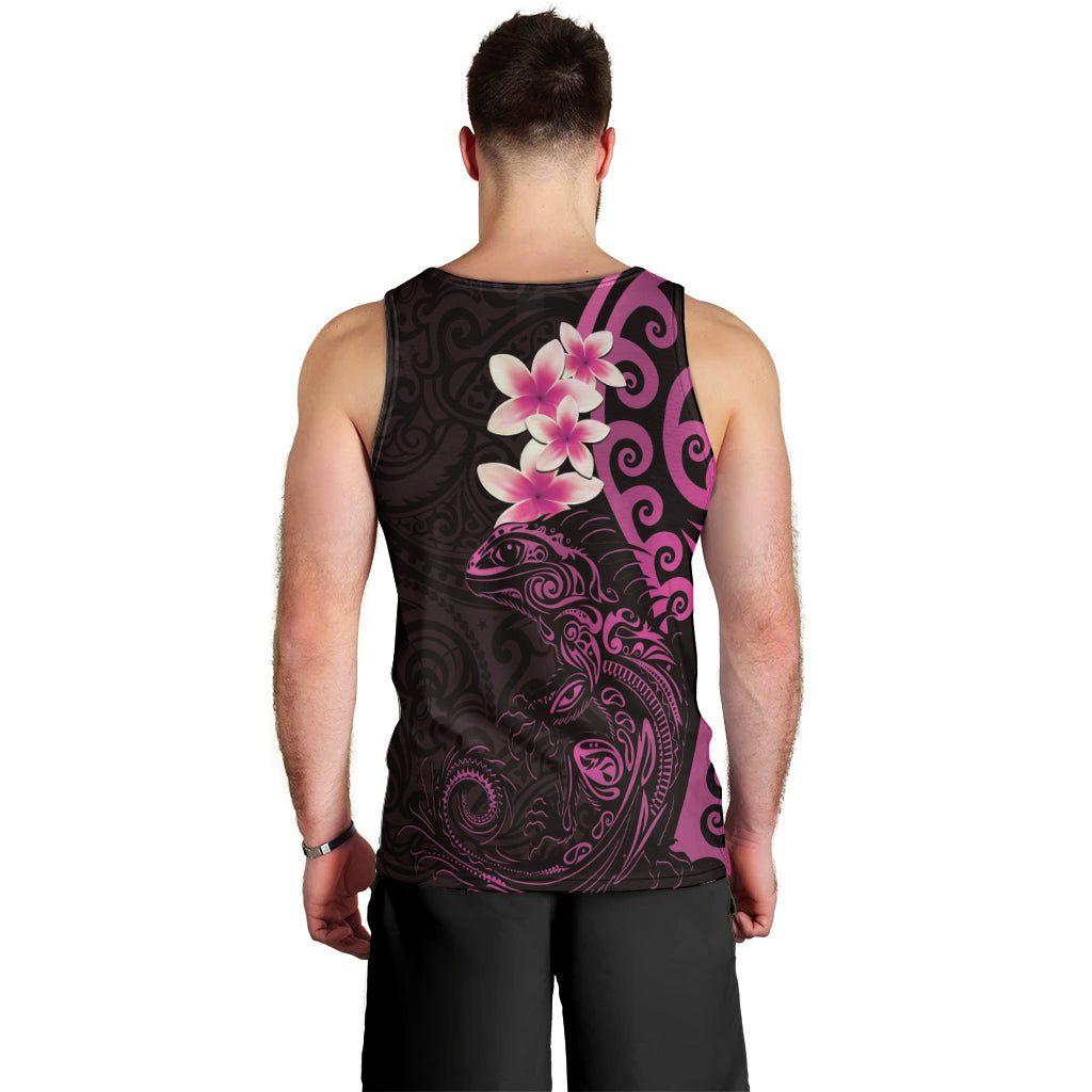 New Zealand Tuatara Plumeria Men Tank Top Maori Pink Koru Tribal Tattoo LT01 - Polynesian Pride