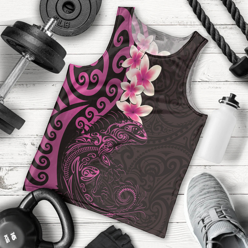 New Zealand Tuatara Plumeria Men Tank Top Maori Pink Koru Tribal Tattoo LT01 - Polynesian Pride