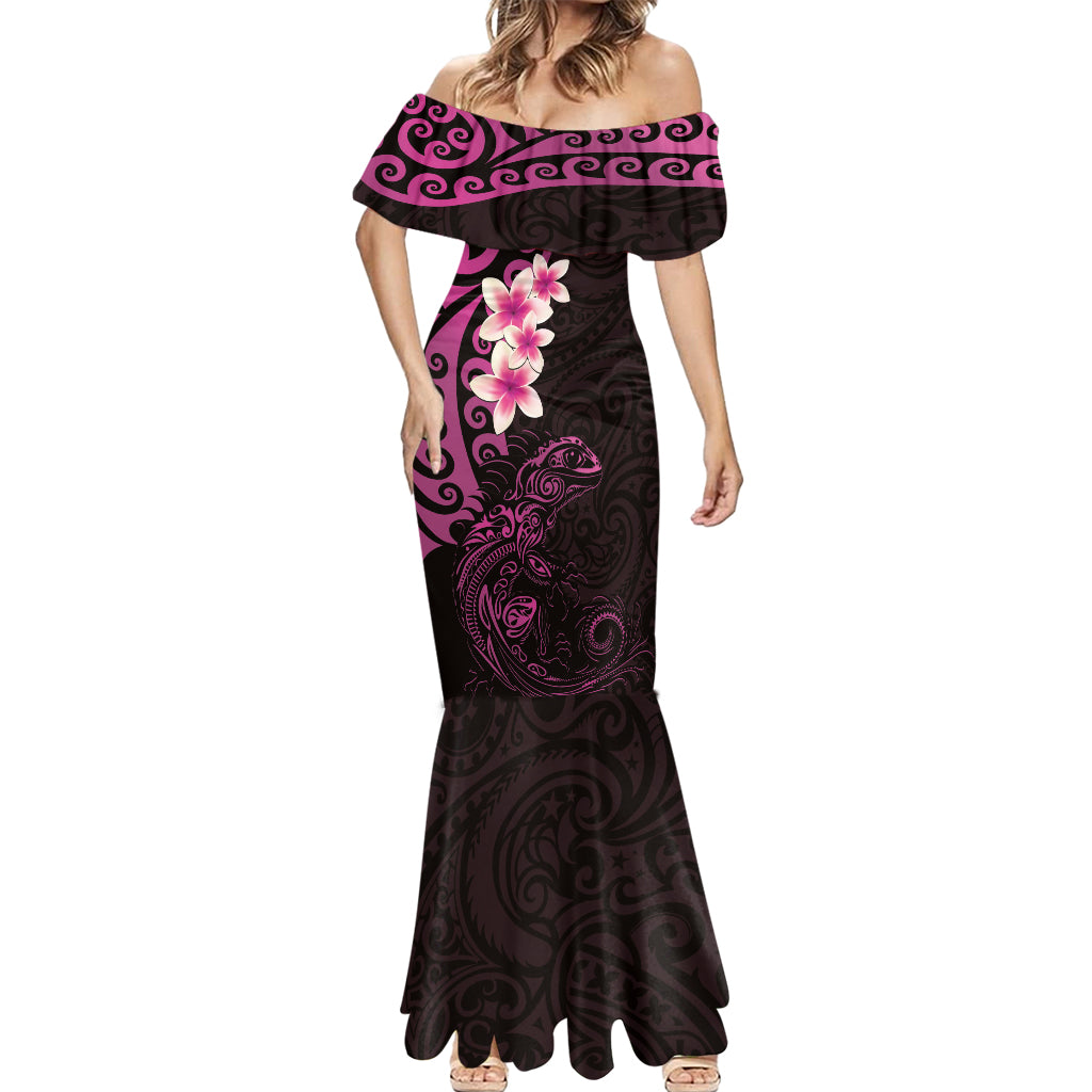 New Zealand Tuatara Plumeria Mermaid Dress Maori Pink Koru Tribal Tattoo LT01 - Polynesian Pride