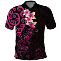 New Zealand Tuatara Plumeria Polo Shirt Maori Pink Koru Tribal Tattoo LT01 Pink - Polynesian Pride