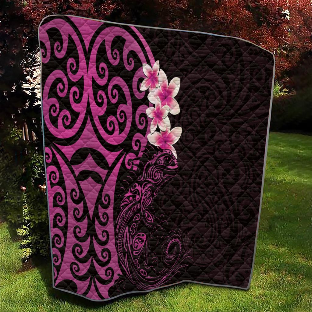 New Zealand Tuatara Plumeria Quilt Maori Pink Koru Tribal Tattoo LT01 - Polynesian Pride