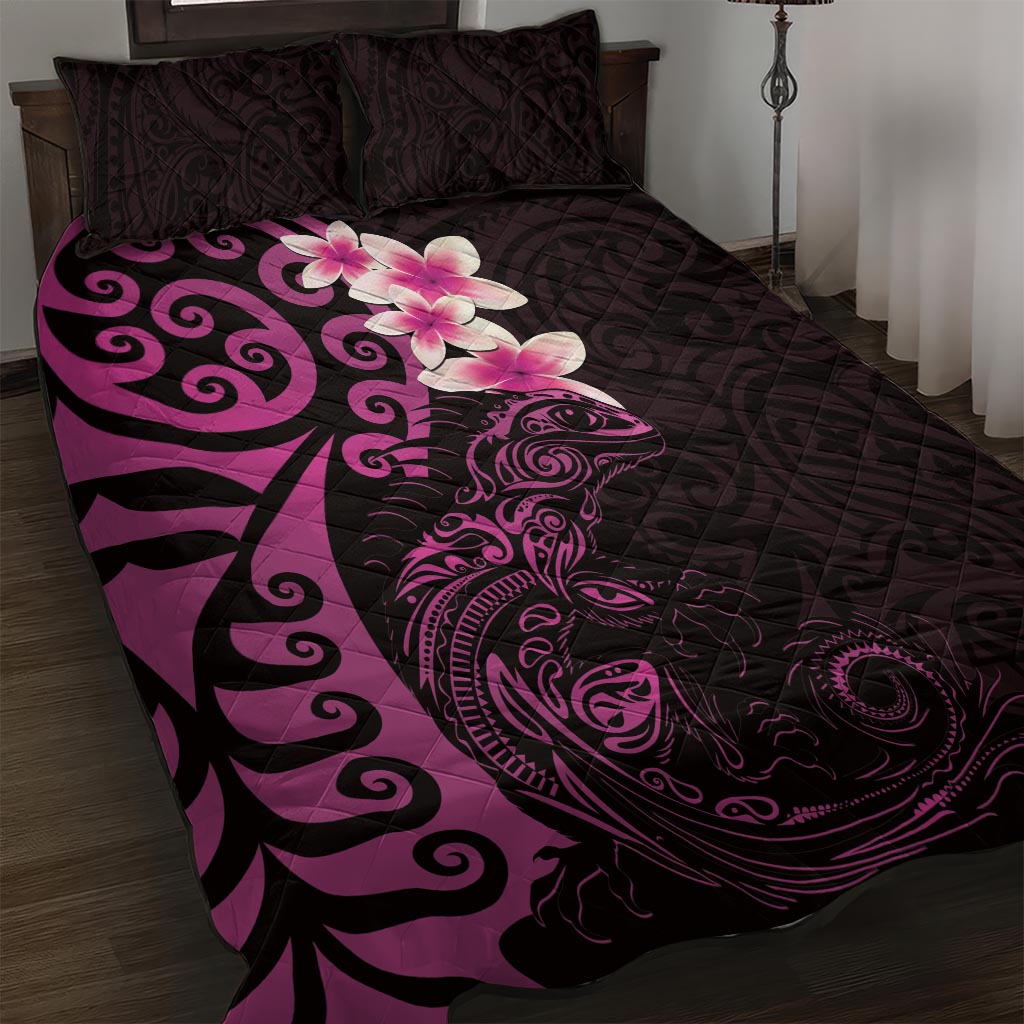 New Zealand Tuatara Plumeria Quilt Bed Set Maori Pink Koru Tribal Tattoo LT01 Pink - Polynesian Pride