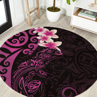 New Zealand Tuatara Plumeria Round Carpet Maori Pink Koru Tribal Tattoo LT01 Pink - Polynesian Pride