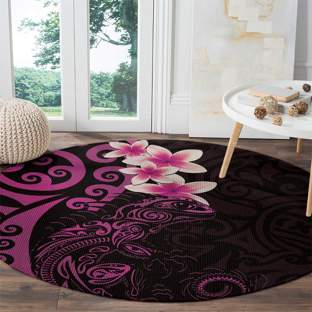 New Zealand Tuatara Plumeria Round Carpet Maori Pink Koru Tribal Tattoo LT01 - Polynesian Pride