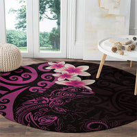 New Zealand Tuatara Plumeria Round Carpet Maori Pink Koru Tribal Tattoo LT01 - Polynesian Pride