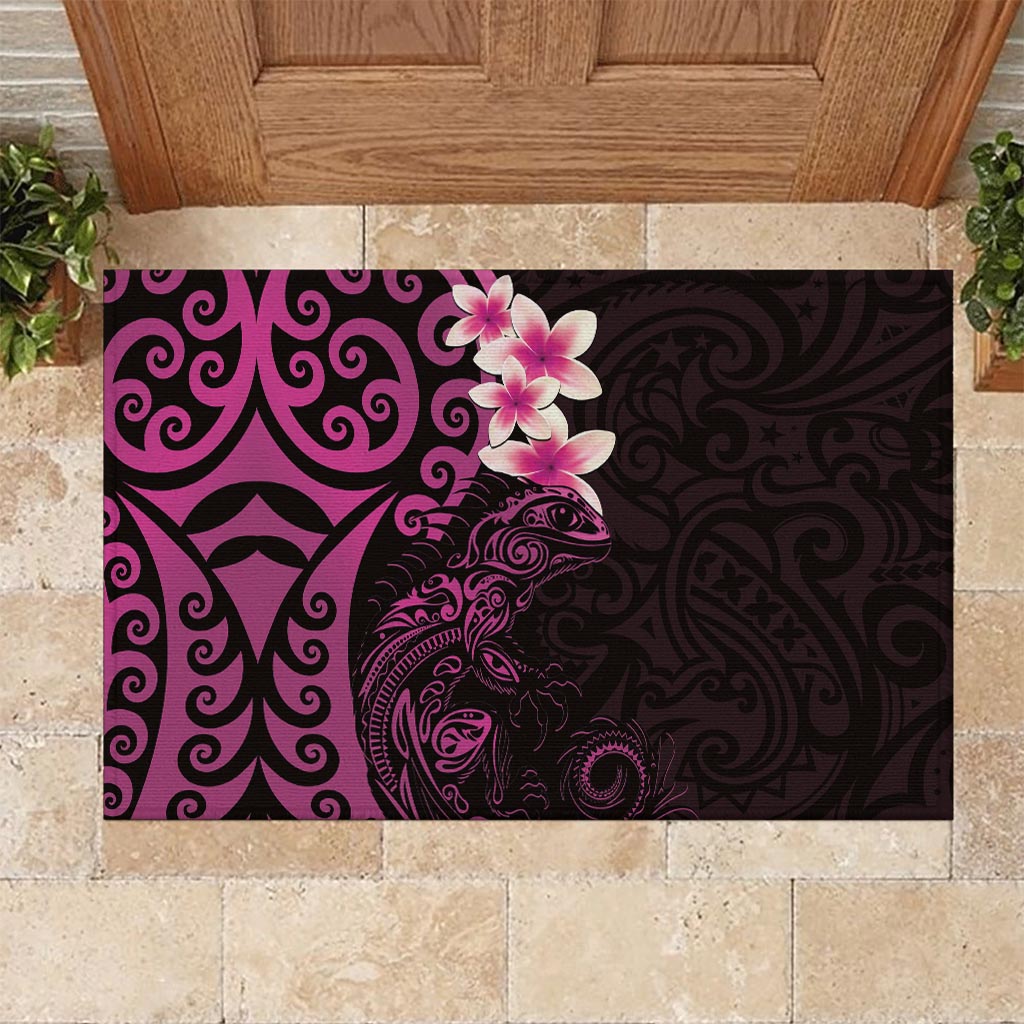 New Zealand Tuatara Plumeria Rubber Doormat Maori Pink Koru Tribal Tattoo LT01 - Polynesian Pride