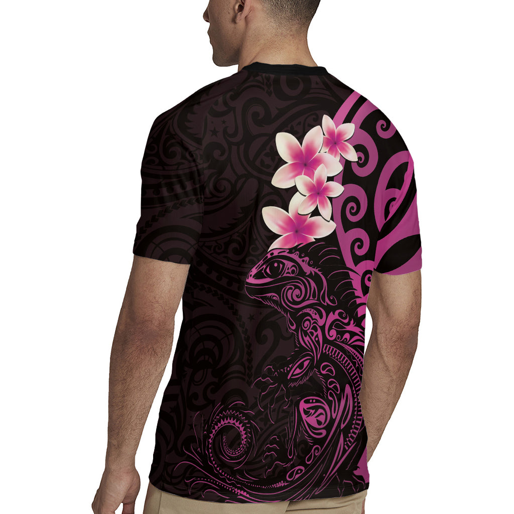 New Zealand Tuatara Plumeria Rugby Jersey Maori Pink Koru Tribal Tattoo LT01 - Polynesian Pride