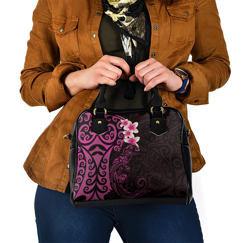 New Zealand Tuatara Plumeria Shoulder Handbag Maori Pink Koru Tribal Tattoo LT01 - Polynesian Pride