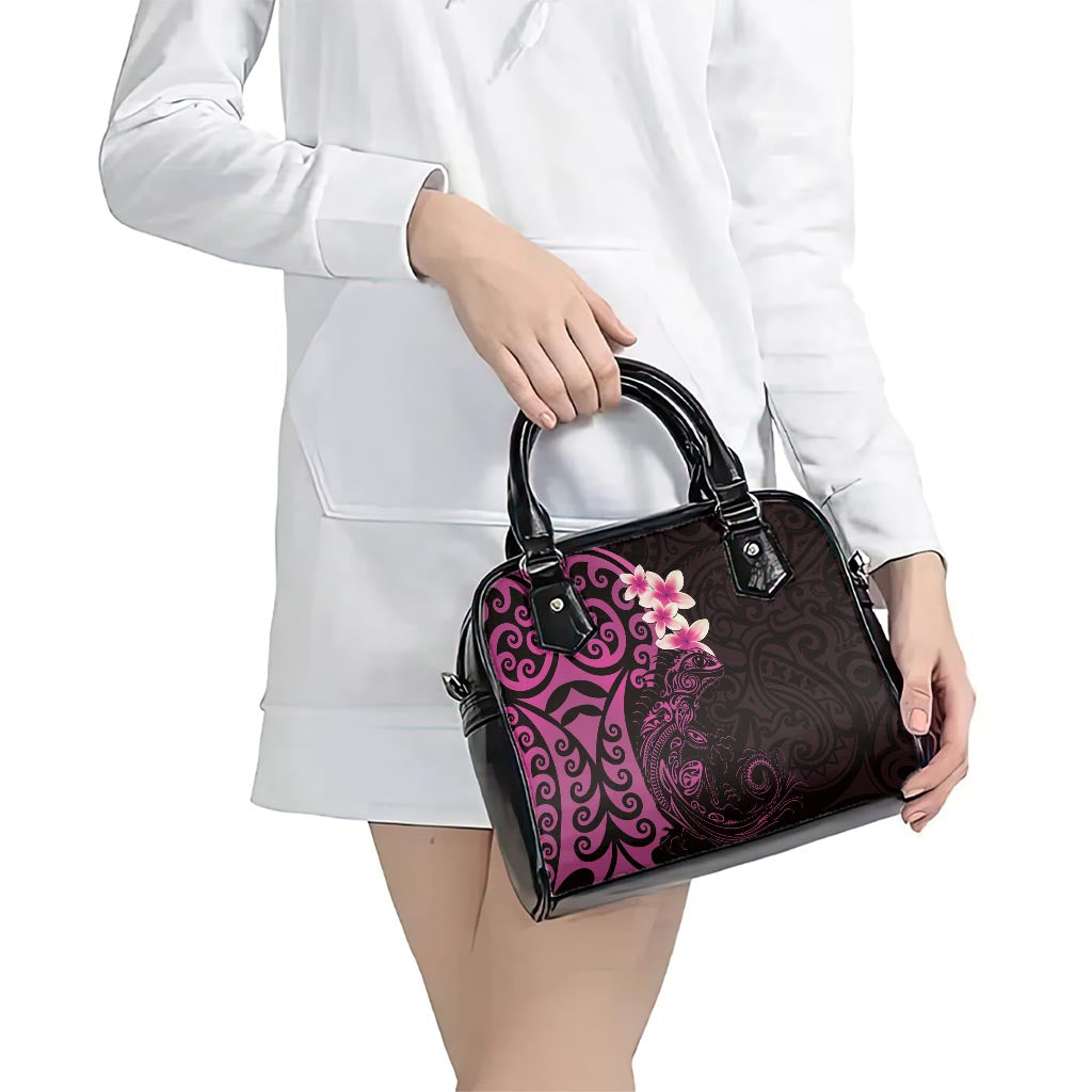 New Zealand Tuatara Plumeria Shoulder Handbag Maori Pink Koru Tribal Tattoo LT01 - Polynesian Pride