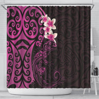 New Zealand Tuatara Plumeria Shower Curtain Maori Pink Koru Tribal Tattoo LT01 - Polynesian Pride