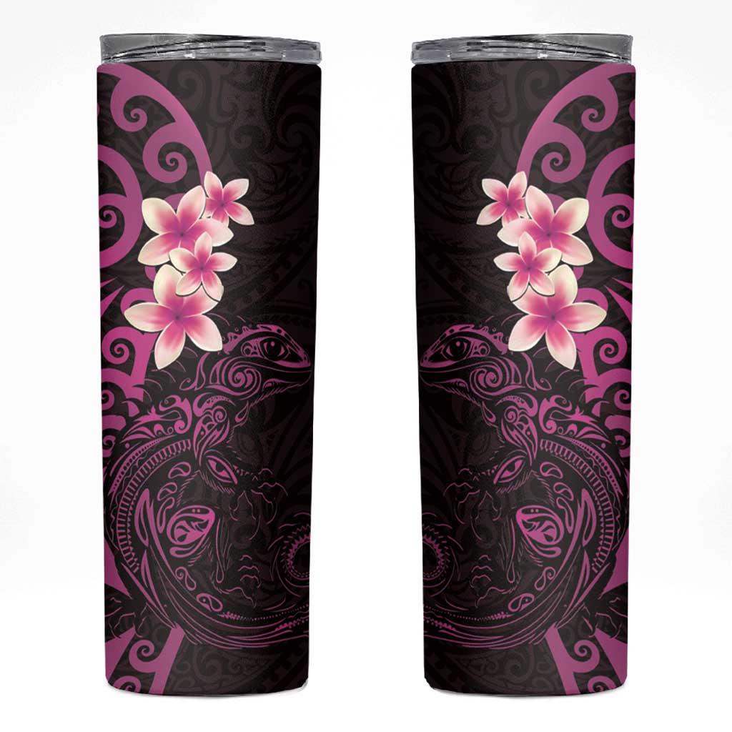New Zealand Tuatara Plumeria Skinny Tumbler Maori Pink Koru Tribal Tattoo LT01 Pink - Polynesian Pride