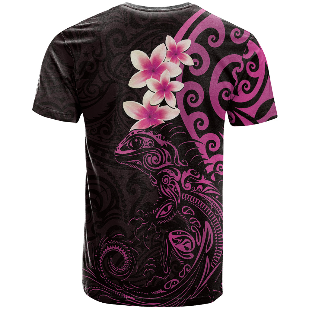 New Zealand Tuatara Plumeria T Shirt Maori Pink Koru Tribal Tattoo LT01 - Polynesian Pride