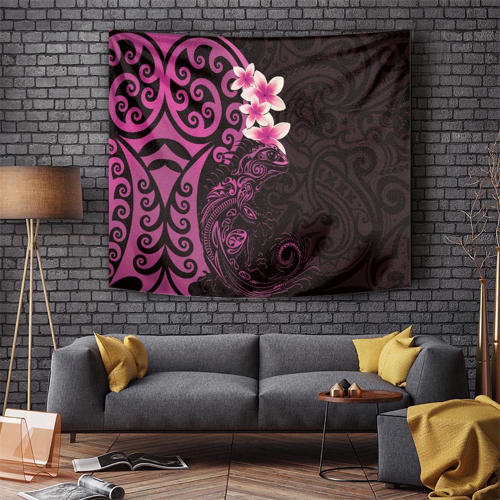 New Zealand Tuatara Plumeria Tapestry Maori Pink Koru Tribal Tattoo LT01 - Polynesian Pride